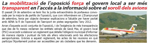 Noticia publicada en el n&uacute;mero 50 de la publicaci&oacute;n L'ERAMPRUNY&Agrave; sobre la transparencia del equipo de Gobierno del Ayuntamiento de Gav&agrave; sobre las gestiones sobre el aeropuerto del Prat (Octubre de 2007)